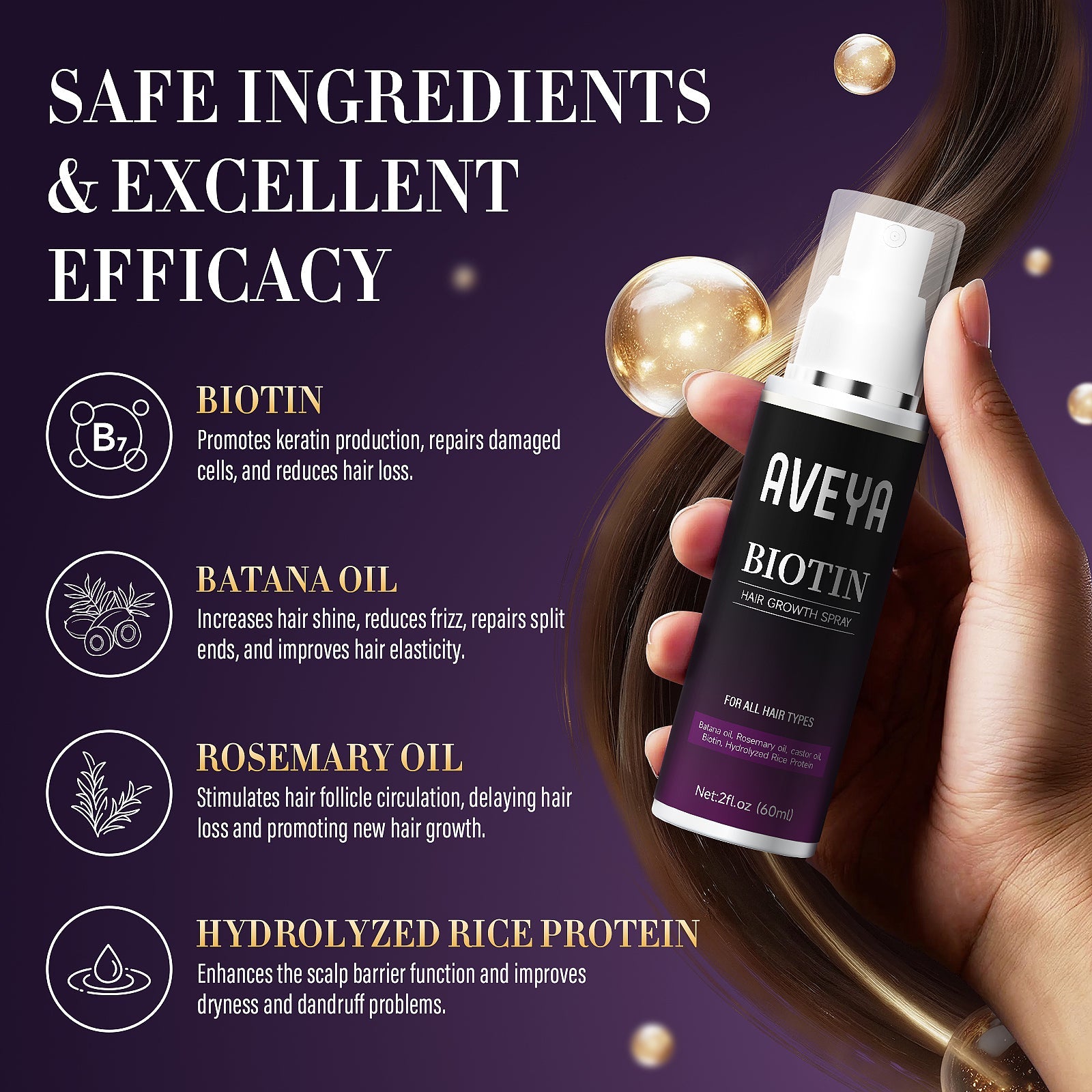 AVEYA Hair Growth Spray-Prevent Hair Thinning & Hair Loss – 60ml - Beauty World